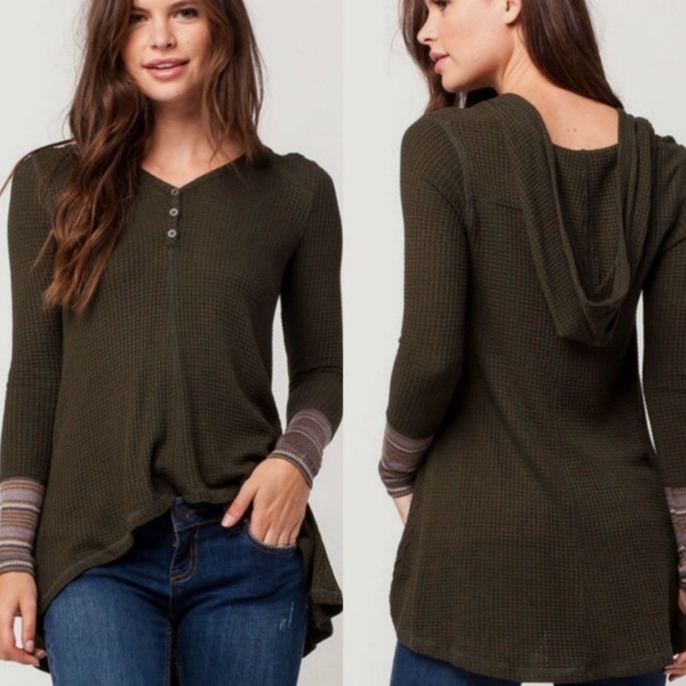 Others Follow Hannah Thermal Top Oversized Waffle Knit Hooded